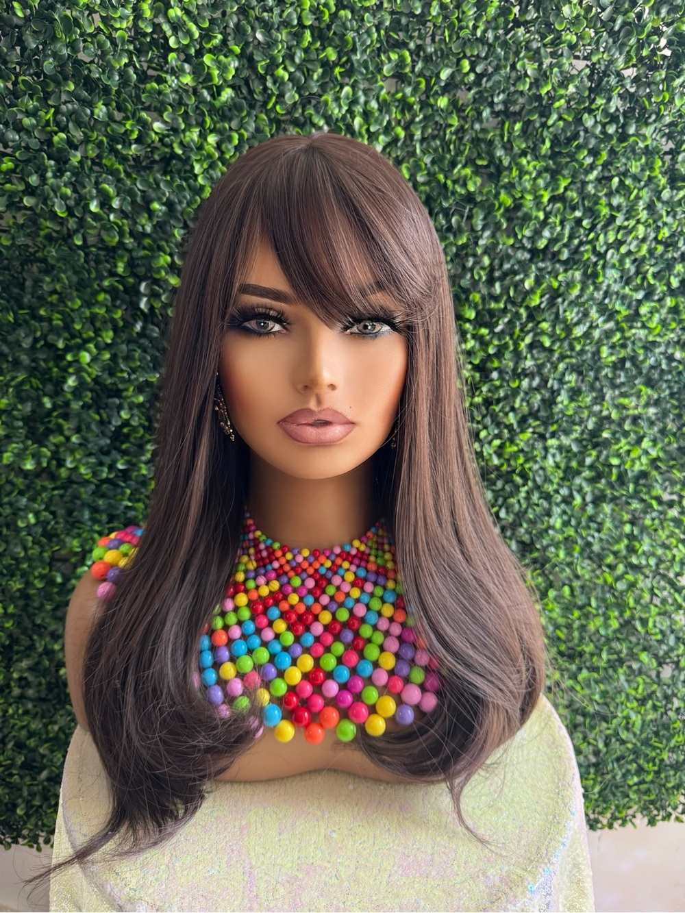 Brown Long Straight Women's Wig with Bangs - Brown
